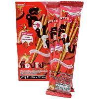 Палочки бисквитные "ТОППО" с клубничной начинкой СЛИМ пачка, Thai Lotte, 11г												