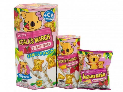 Печенье "Коала Марш" с клубничным кремом, Thai Lotte, 19,5г ТАИЛАНД