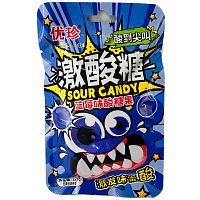 Карамель Hong Tai Kee кислая с шипучкой со вкусом голубики 22г