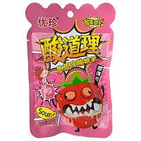 Карамель Hong Tai Kee "Crazy Strawberry" кислая с шипучкой со вкусом клубники 22г